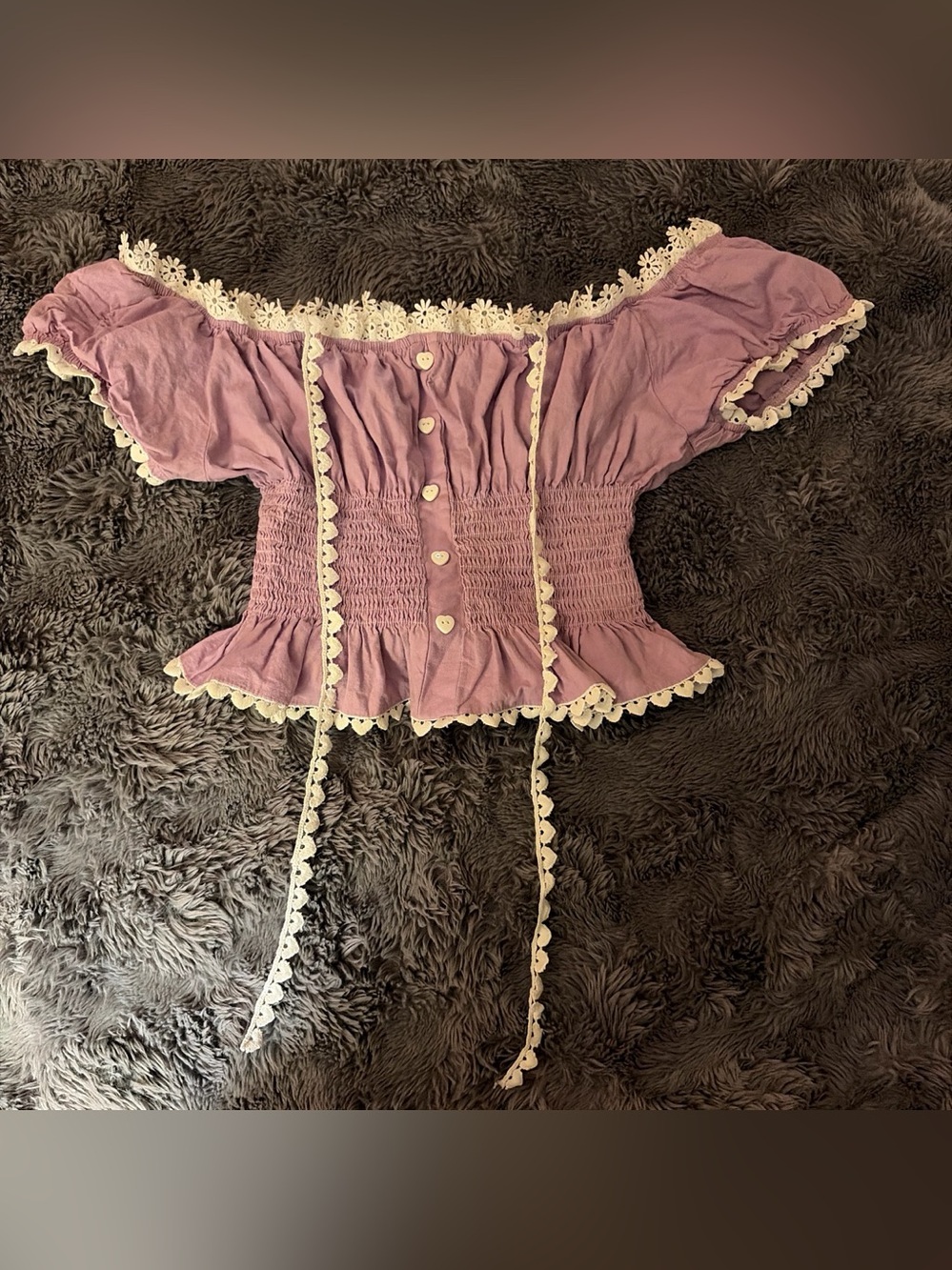 ROMWE Purple Off-Shoulder Lace-Trim Crop Top